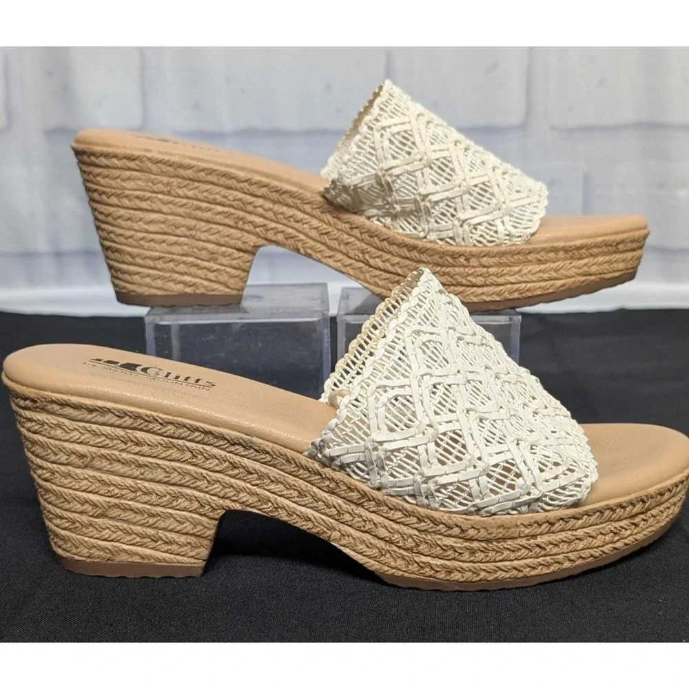 CLIFFS BY WHITE MOUNTAIN Cream Woven Espadrille Wedge Slide Sandals Size 10